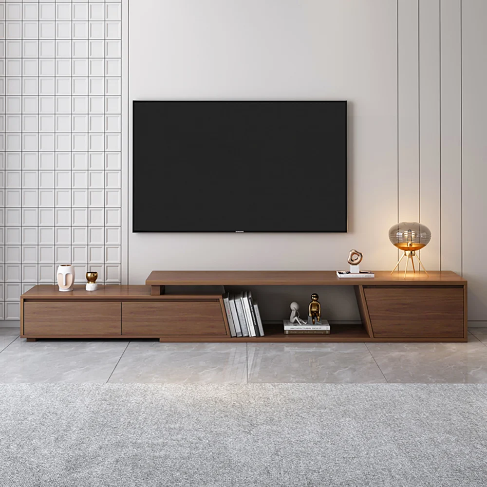 Fero Minimalist Walnut Rectangle Extendable TV Stand with 3 Drawers Up to 120