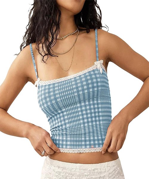 Spaghetti strap gingham tank top