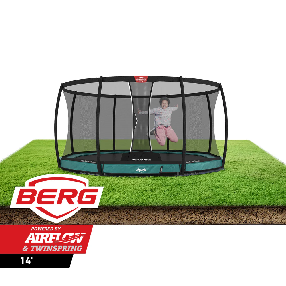 BERG Champion 14′ Round  Inground  Trampoline with Safety Enclosure