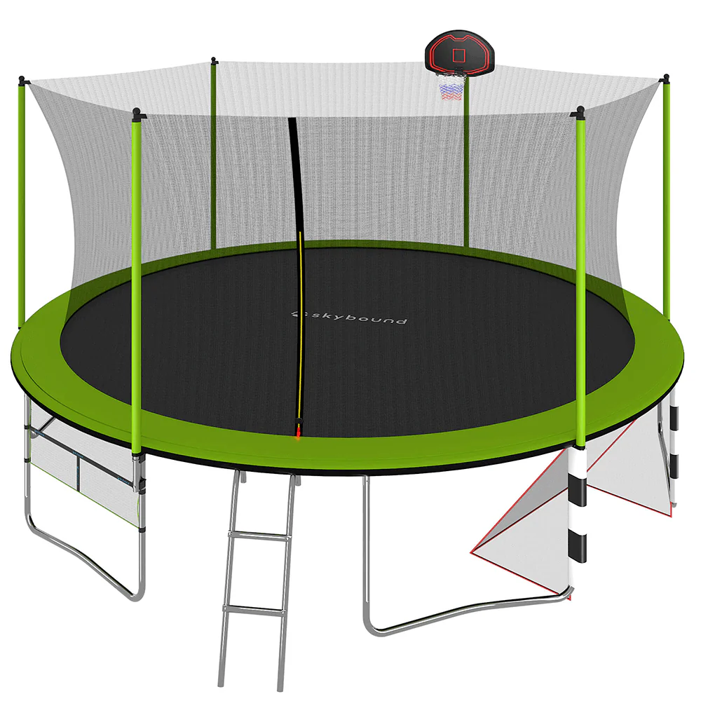 SkySoar 16ft Trampoline with soccer goal-orange