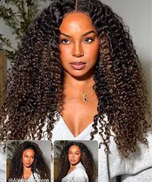 2. Nadula 7x5 Chestnut Brown Ombre Burmese Curly Glueless Wig with Finger Coil Ends