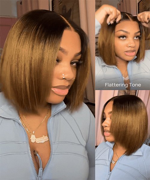 3. Nadula 7x5 and 13x4 Chestnut Brown Ombre Yaki Straight Bob Wig